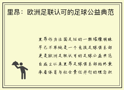 里昂：欧洲足联认可的足球公益典范